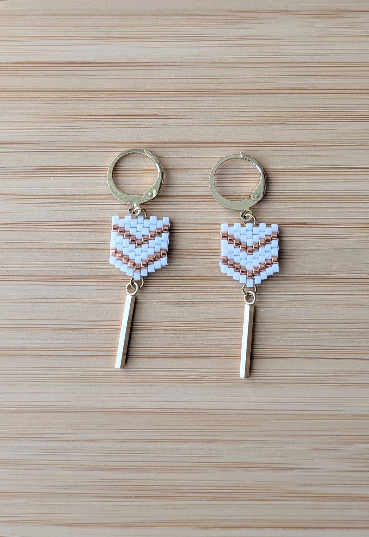 Boucles FLECHE - Blanc mat et cuivré