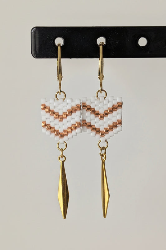 Boucles FLECHE - Blanc mat et cuivré