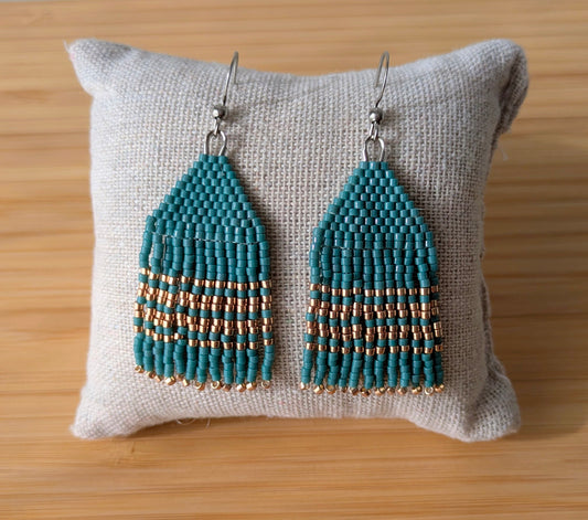 Boucles d'oreilles à franges en perles japonaises bleu vert - Vue principale