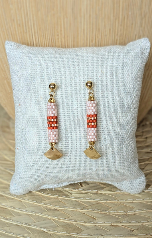 Boucles d'oreilles tube SAMBA – Rose et rouge