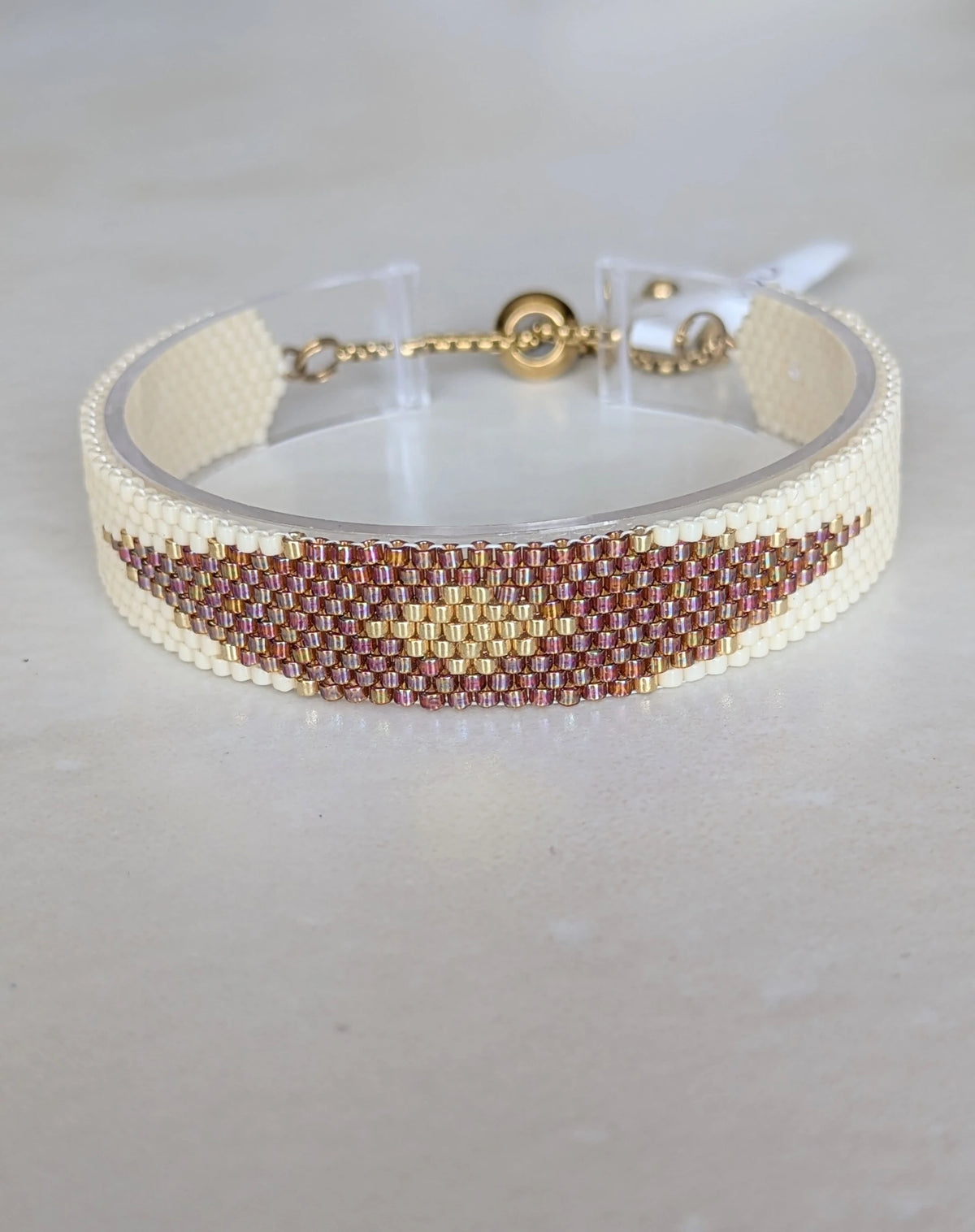 HORIZON - Bracelet tissé couleur crème, caramel et doré