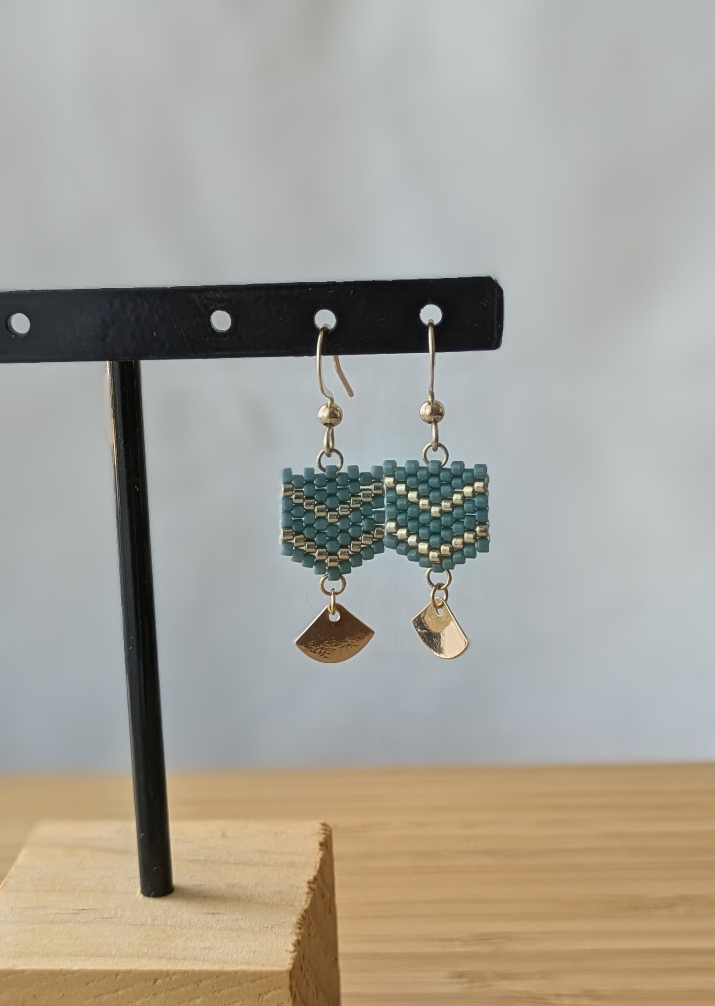 FANNY - Boucles d'Oreilles Pendantes en Perles Miyuki - Bleu Vert