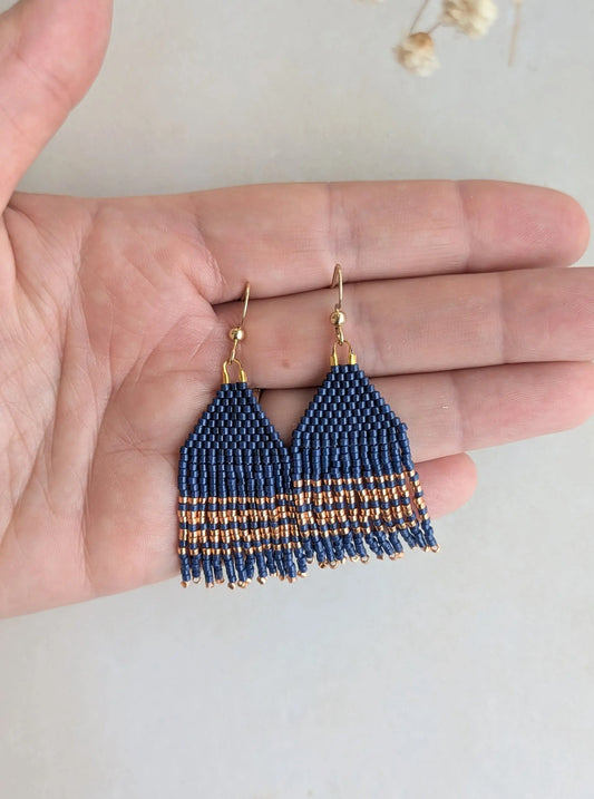 Boucles à franges artisanales bleues marine