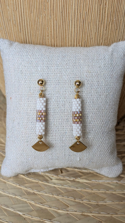 Boucles d'oreilles tube SAMBA – Blanc et rose