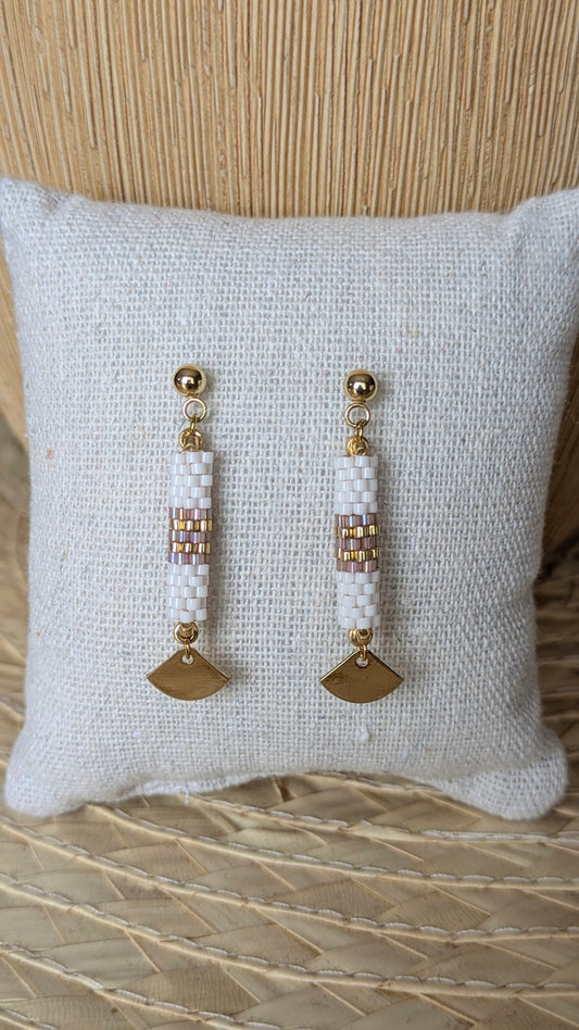 Boucles d'oreilles tube SAMBA – Blanc et rose