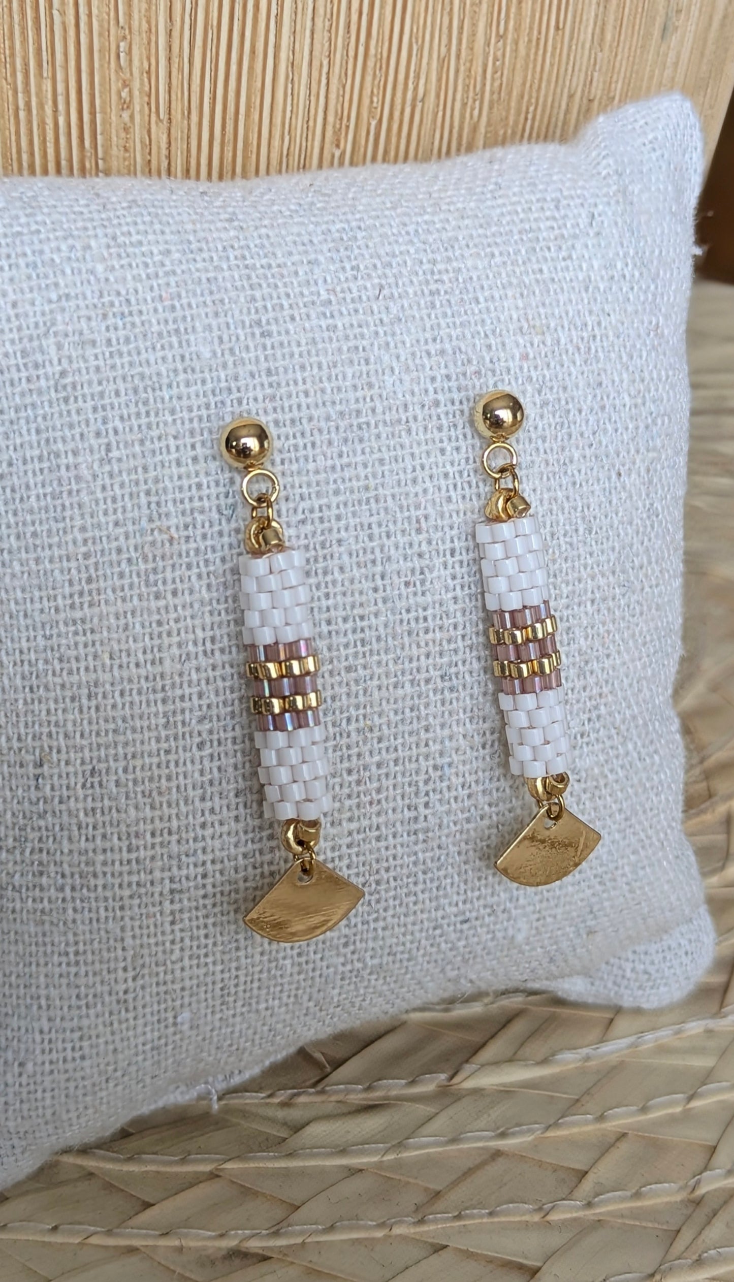 Boucles d'oreilles tube SAMBA – Blanc et rose