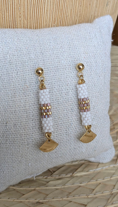 Boucles d'oreilles tube SAMBA – Blanc et rose