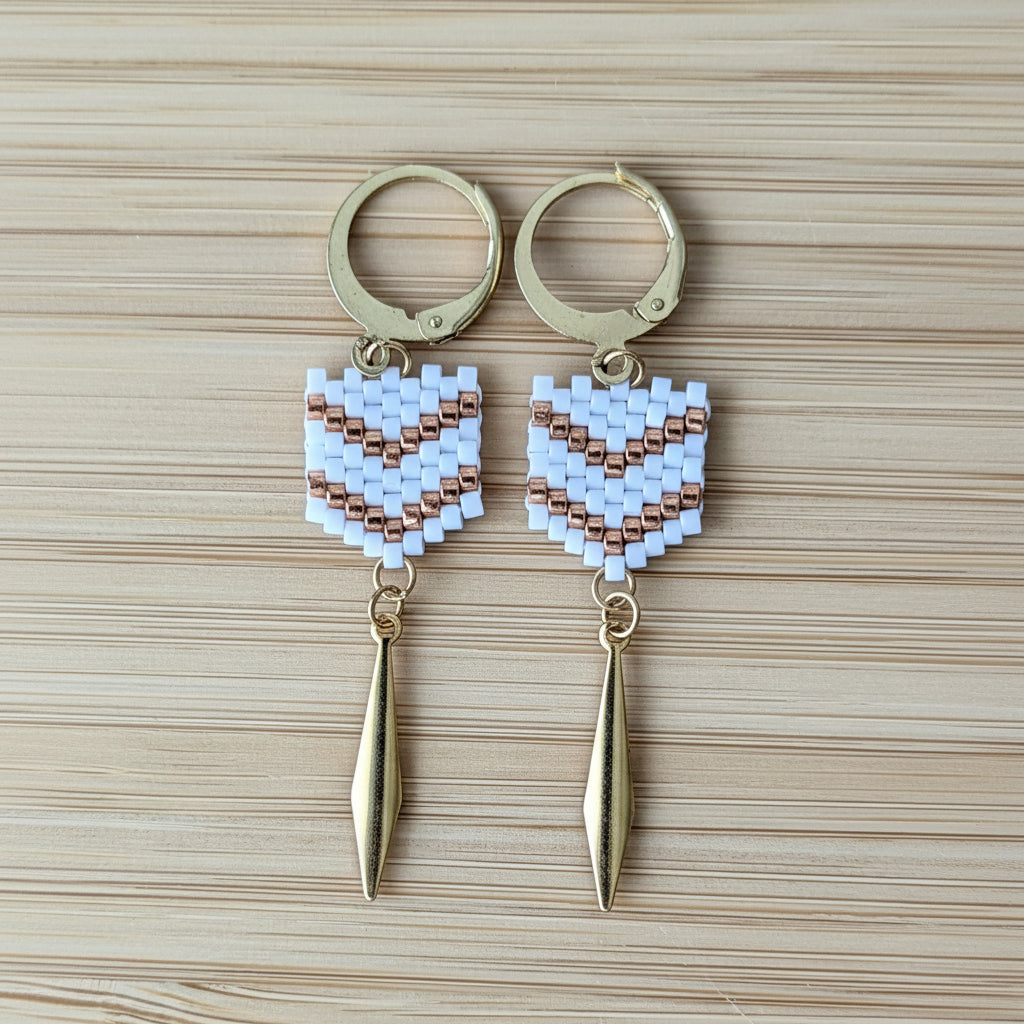 Boucles FLECHE - Blanc mat et cuivré