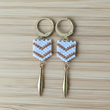 Boucles FLECHE - Blanc mat et cuivré