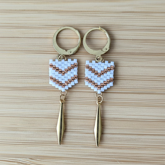 Boucles FLECHE - Blanc mat et cuivré