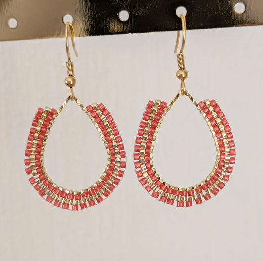 Boucles d'Oreilles Perles Tissées sur Goutte - Rouge - Anna