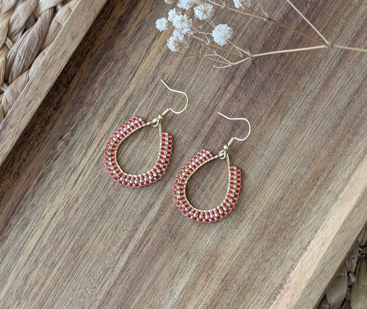 Boucles d'Oreilles Perles Tissées sur Goutte - Rouge - Anna