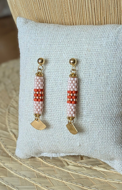 Boucles d'oreilles tube SAMBA – Rose et rouge