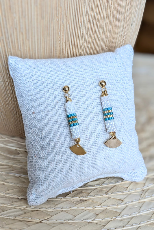 Boucles d'oreilles tube SAMBA – Blanc et vert