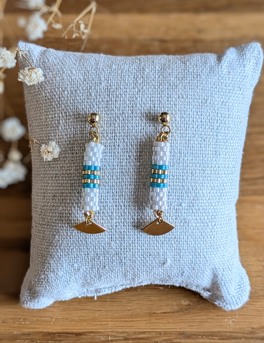 Boucles d'oreilles tube SAMBA – Blanc et vert