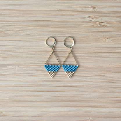 Boucles d'Oreilles Triangle - Bleu vert et doré