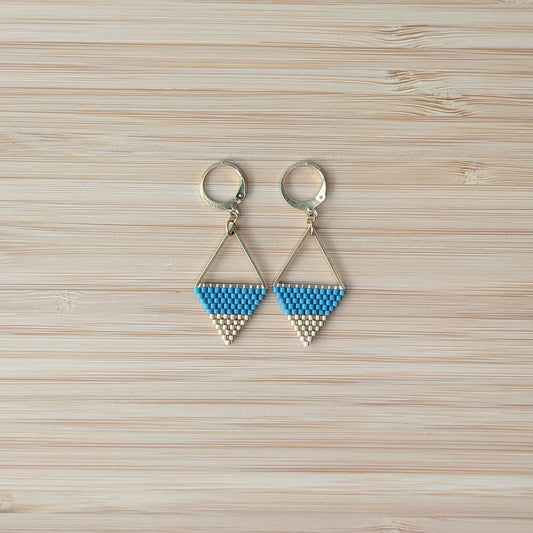 Boucles d'Oreilles Triangle - Bleu vert et doré