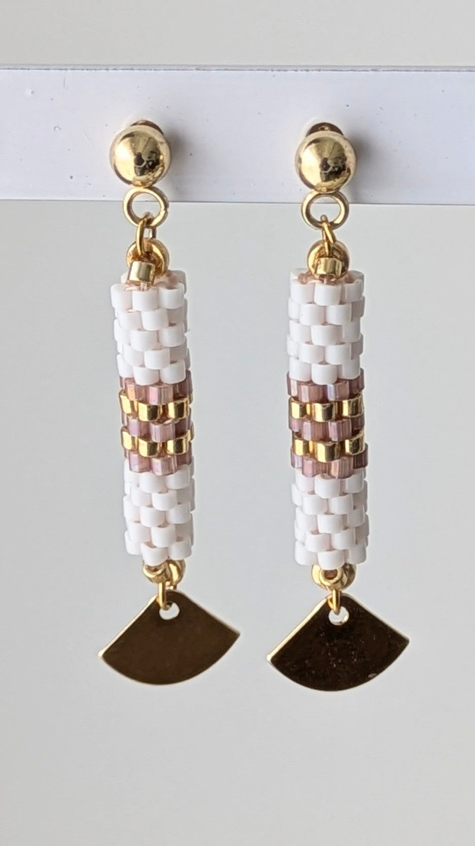 Boucles d'oreilles tube SAMBA – Blanc et rose