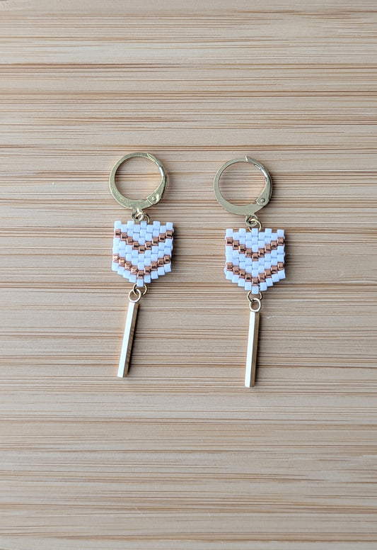 Boucles FLECHE - Blanc mat et cuivré