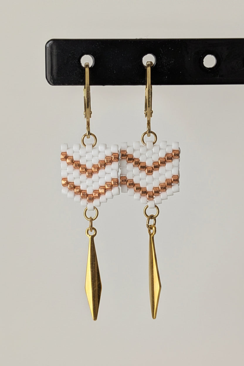 Boucles FLECHE - Blanc mat et cuivré