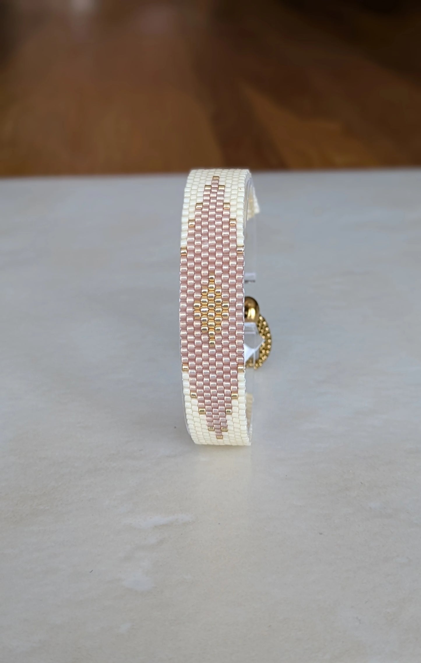 HORIZON - Bracelet tissé couleur crème, beige rosé et doré