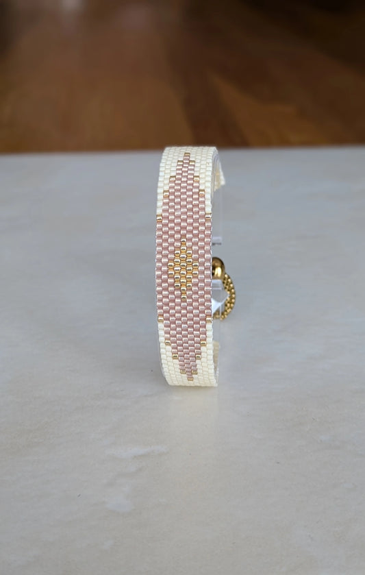 HORIZON - Bracelet tissé couleur crème, beige rosé et doré