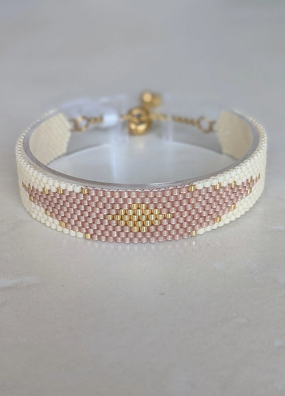 HORIZON - Bracelet tissé couleur crème, beige rosé et doré