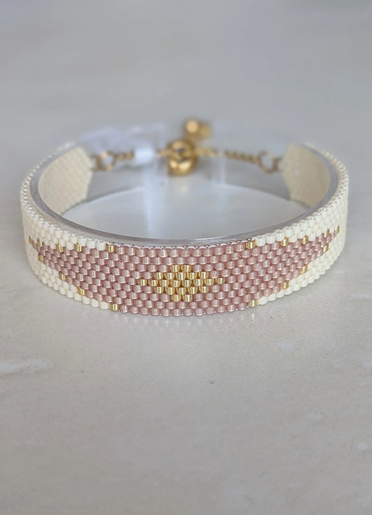 HORIZON - Bracelet tissé couleur crème, beige rosé et doré