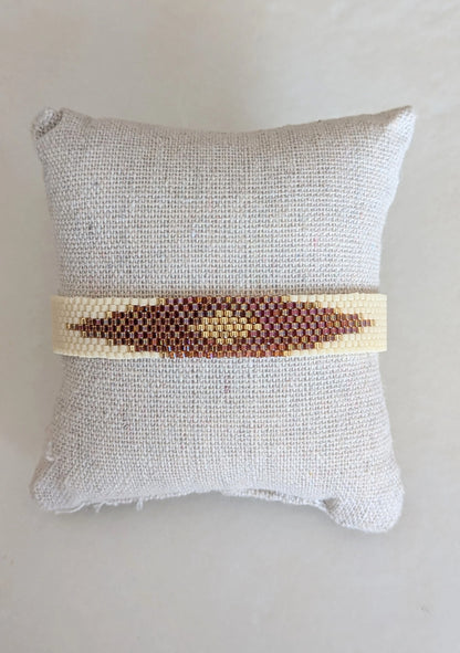 HORIZON - Bracelet tissé couleur crème, caramel et doré