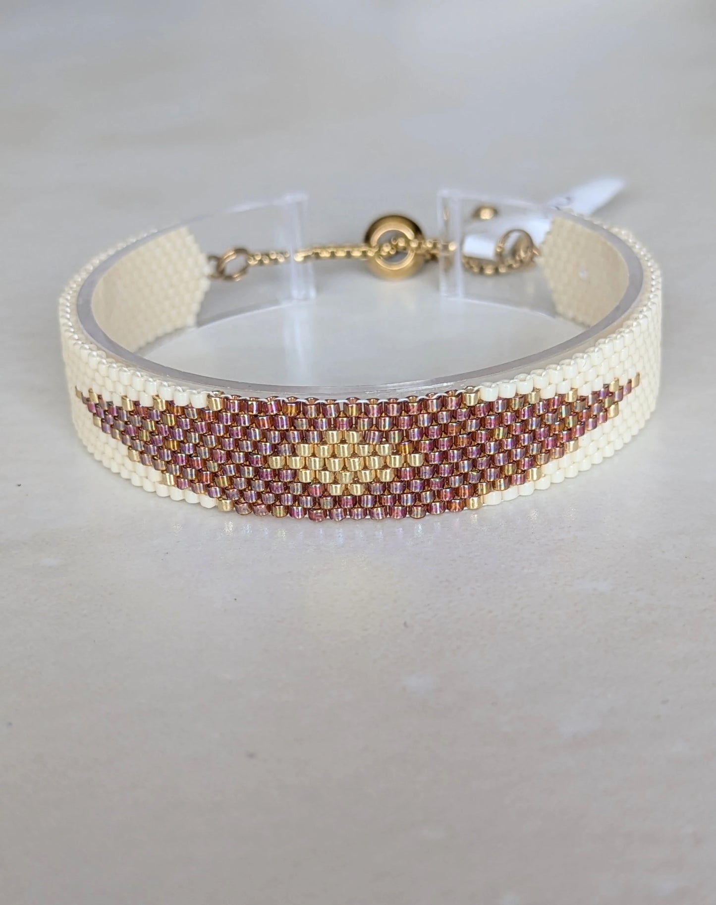 HORIZON - Bracelet tissé couleur crème, caramel et doré