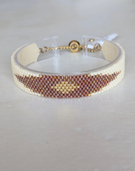 HORIZON - Bracelet tissé couleur crème, caramel et doré