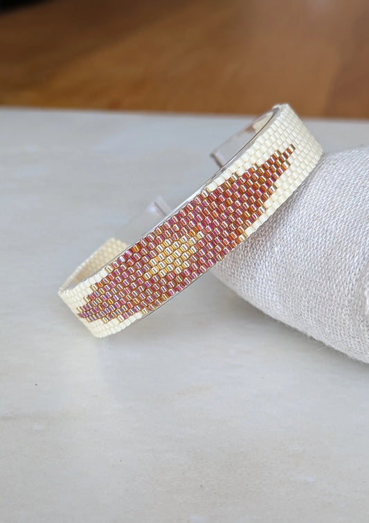 HORIZON - Bracelet tissé couleur crème, caramel et doré