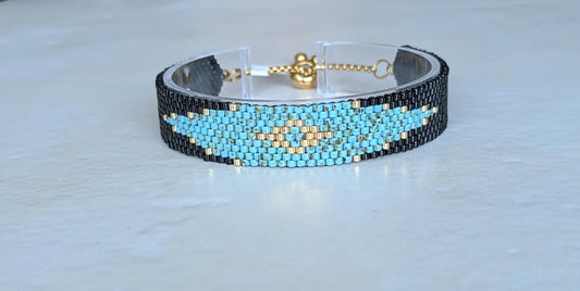 Bracelet HORIZON - vue détaillée des perles bleues, dorées et noires
