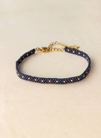 Bracelet minimaliste tissé fin ZOE - Bleu marine
