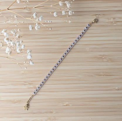 Bracelet fin ZOÉ noir et jaune doré - vue détaillée du tissage