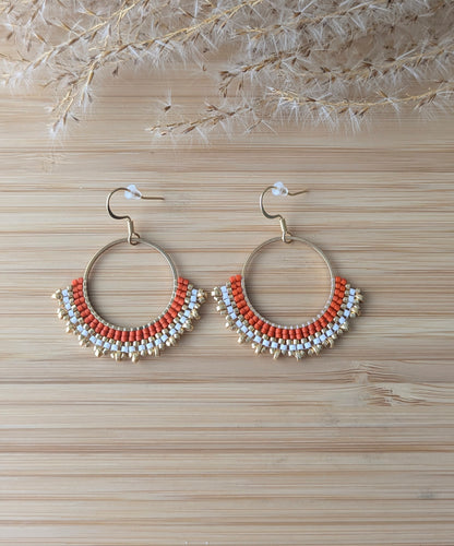 Créoles CARLA en perles miyuki rouge orangé - Vue principale