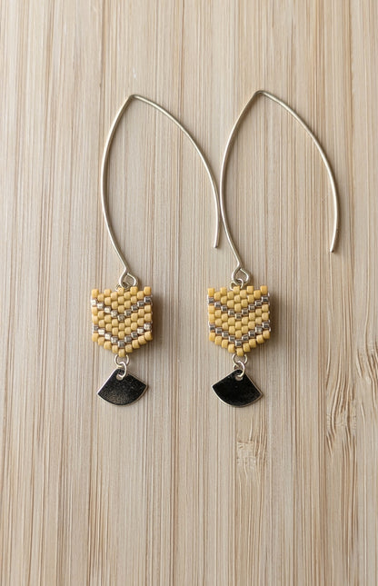 FANNY - Boucles d'Oreilles Grands Crochets en Perles Miyuki - Jaune