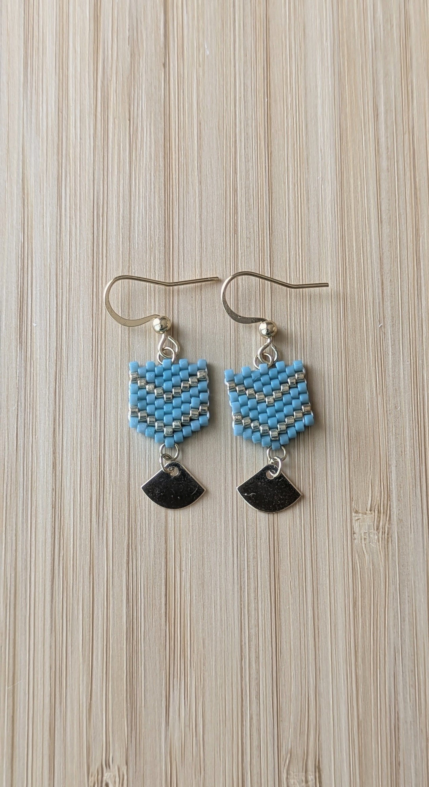 FANNY - Boucles d'Oreilles Pendantes en Perles Miyuki - Bleu Vert