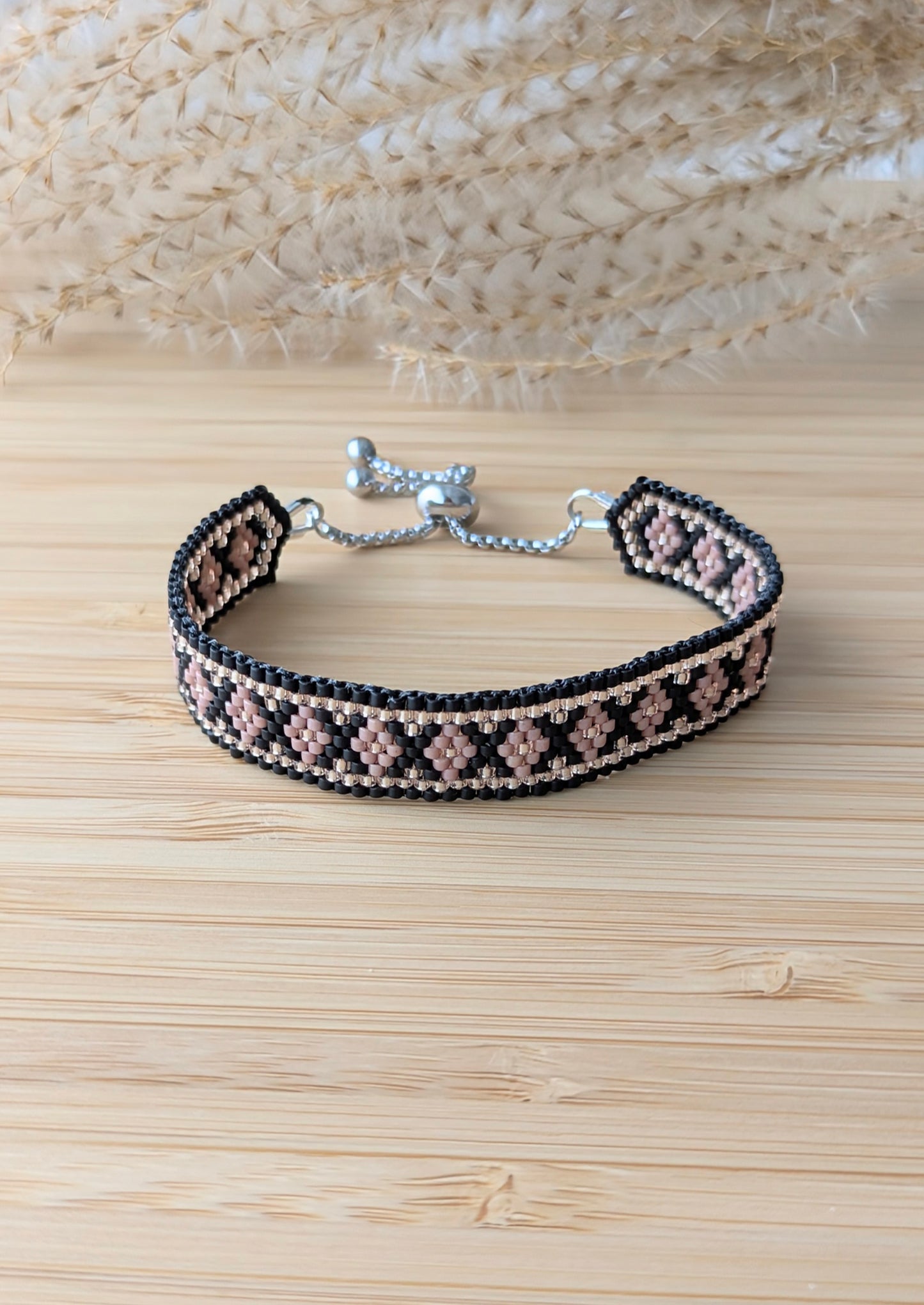 Bracelet réglable LUCIA- Noir et Rose