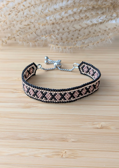 Bracelet réglable LUCIA- Noir et Rose