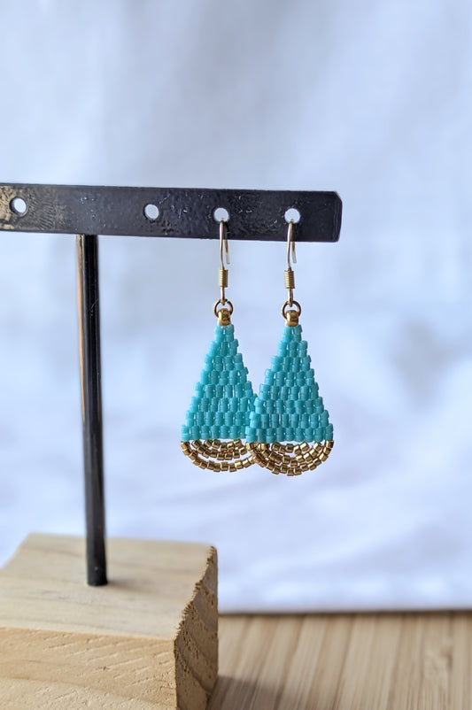 Boucles d'oreilles goutte - Vert turquoise et doré