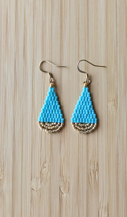 Boucles d'oreilles goutte - Vert turquoise et doré