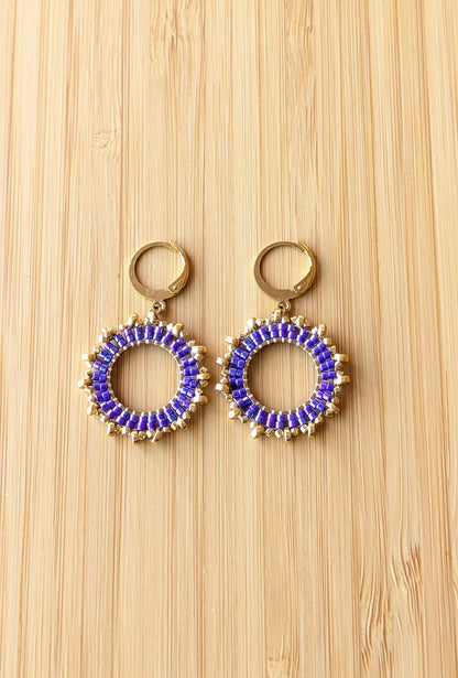 PAOLA - Boucles d'oreilles en perles tissées sur anneau - Bleu