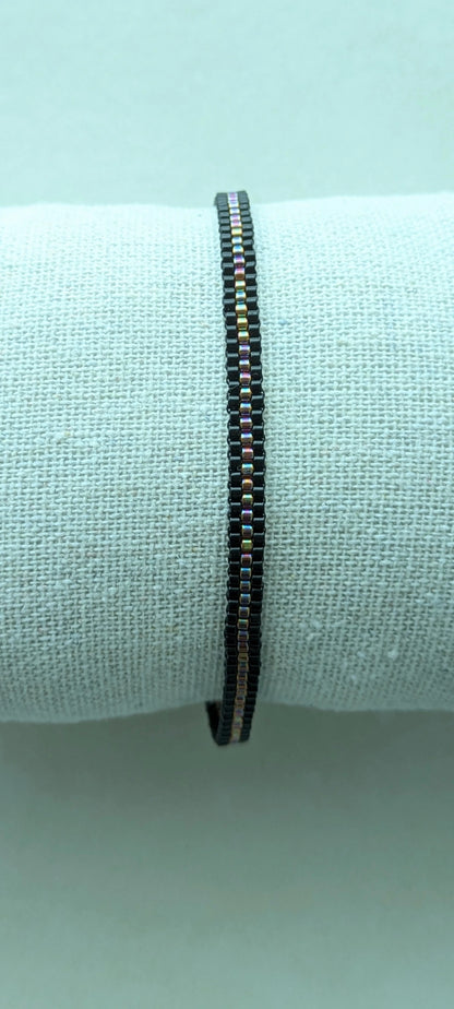 Bracelet tissé fin RAINBOW - Noir