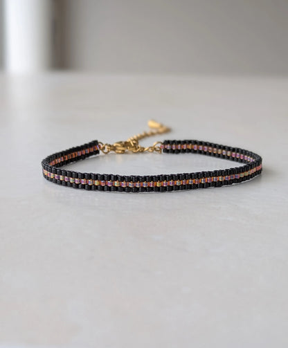 Bracelet tissé fin RAINBOW - Noir