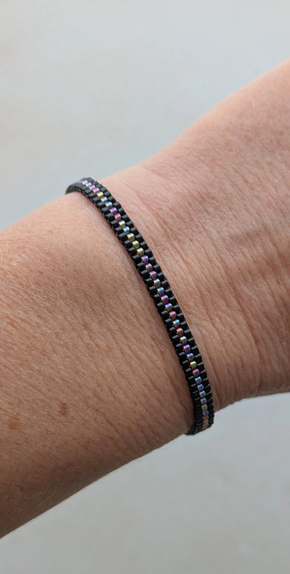 Bracelet tissé fin RAINBOW - Noir
