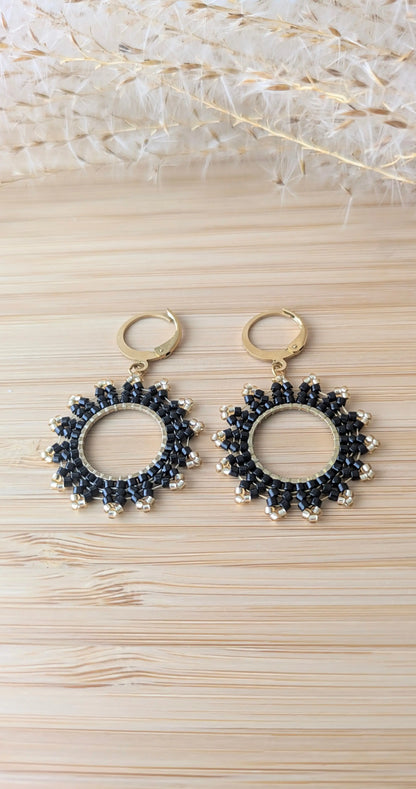 Boucles d'oreilles pendantes tissage herringbone -  Noires