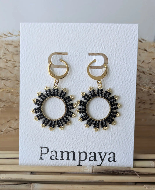 Boucles d'oreilles pendantes tissage herringbone -  Noires